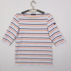 Saint James Striped Boat Neck Top XXS  3/4 Sleeve MultiColor Navy Orange White